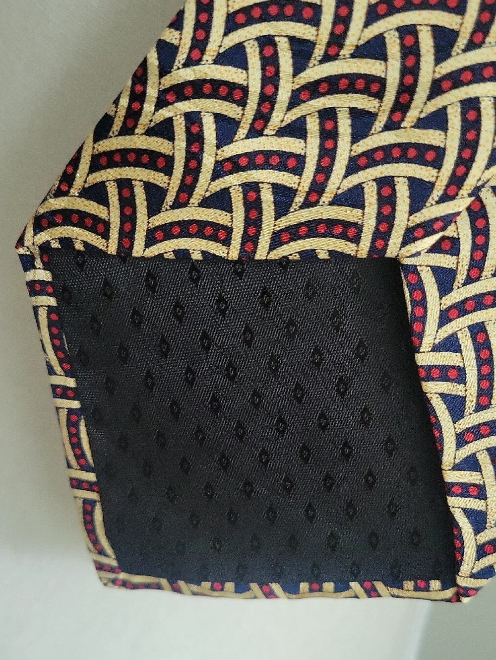 Vintage Raphael Silk Scarf in Cream Red Blue Woven Geometric Design